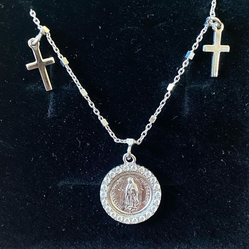 M Jewelers Three Medal Sterling Silver Our Lady of Guadelupe Necklace New in Box